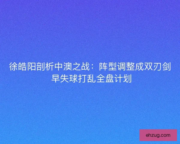 徐皓阳剖析中澳之战：阵型调整成双刃剑 早失球打乱全盘计划